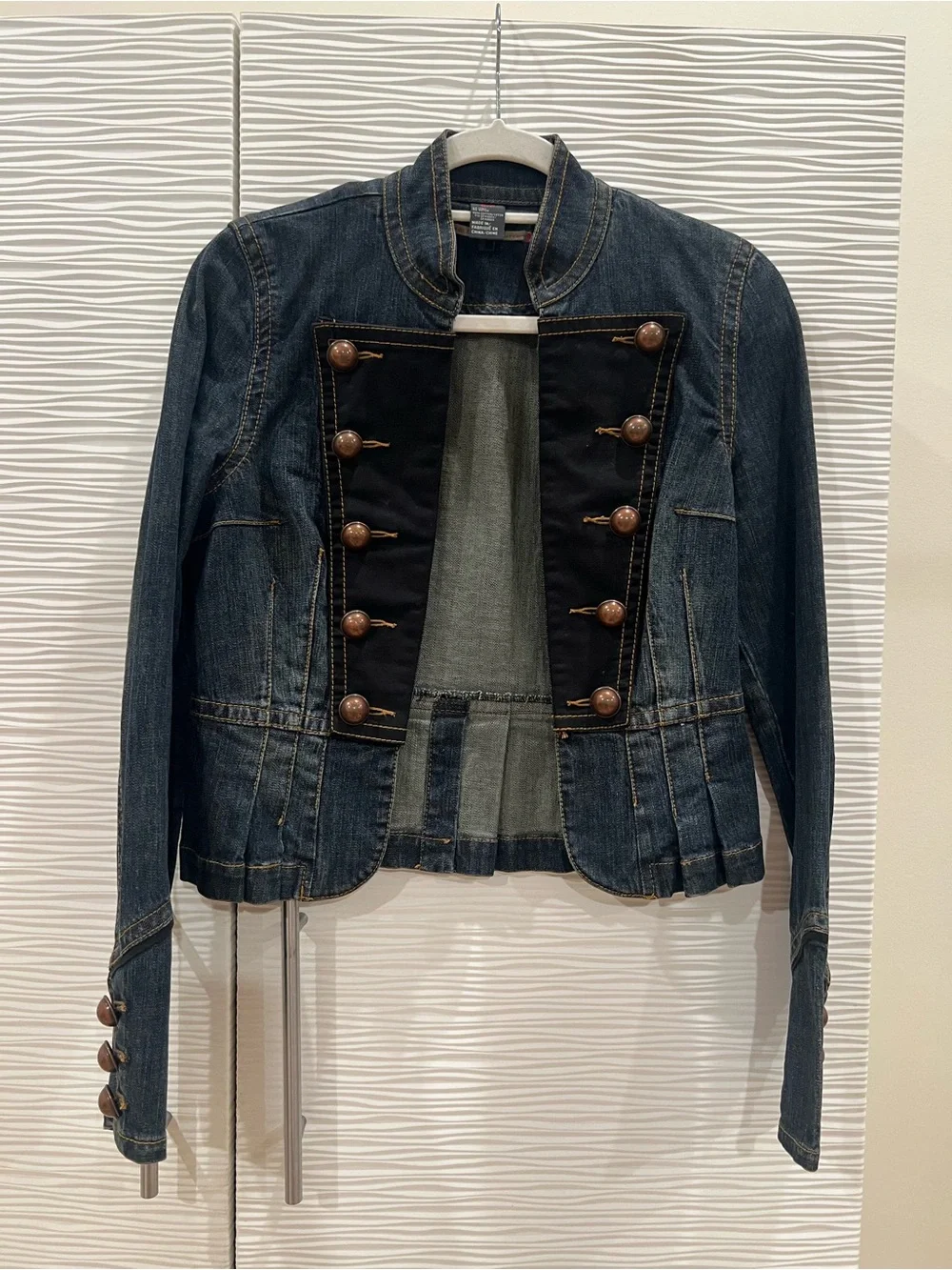 Buffalo David Bitton Dark Blue Denim Military-Style Jacket with Black Panel